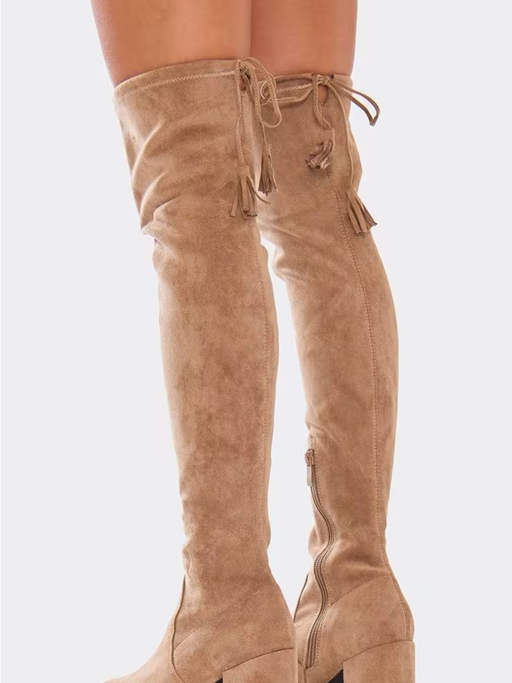 Women’s Over-the-Knee Suede Tassel Boots - Tan & Black